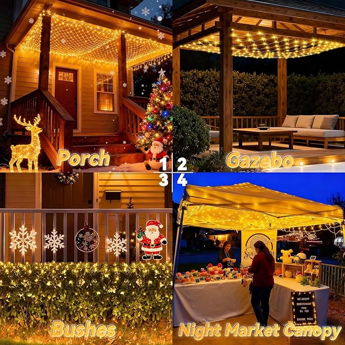 LitHome 10 x 10ft Christmas Net Lights Outdoor, 8 Modes Connectable Led Net Lights, 200 LED Gazebo Mesh Light with Timer, Warm White Bush Light Plug in Waterproof for Garden, Canopy, Pergola, Yard