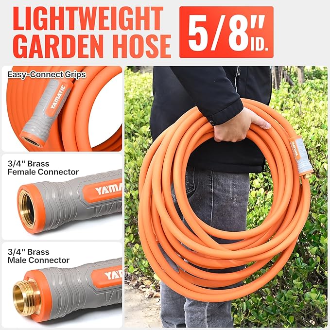 YAMATIC Garden Hose 5/8 in x 30 ft, Ergonomic Swivel Fittings, Burst 600 PSI,Heavy Duty, Flexible and Lightweight Water Hose