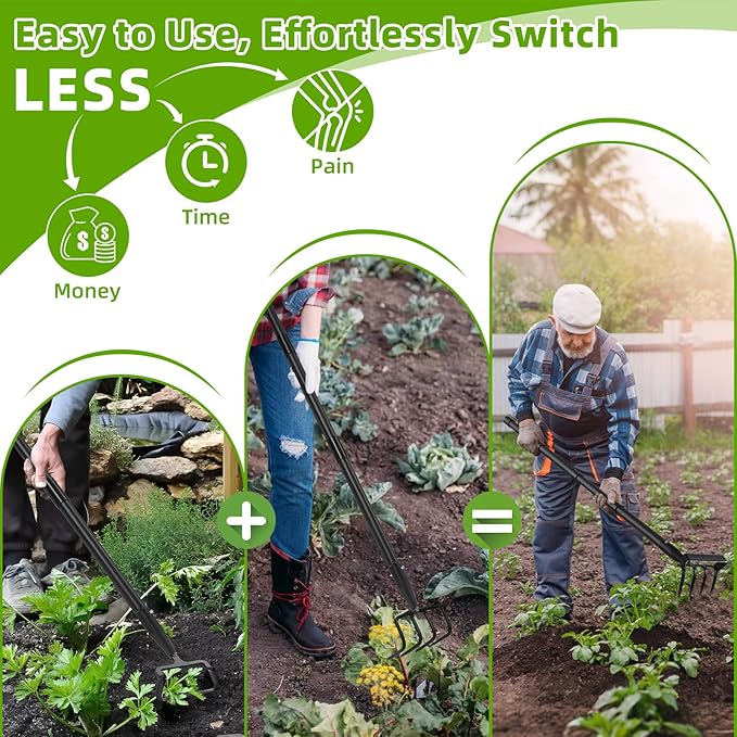 Weeding Hoe Garden Tool, 2 in 1 Stirrup Hoe and Cultivator with 73 inch Adjustable Long Handle, Heavy Duty Metal Garden Action Scuffle Hoes for Efficient Weeding Soil Aeration Small Weeder Tool