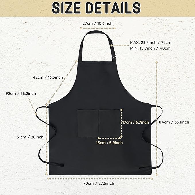 Chef Apron for Men and Women Wash Free Bib Apron with 2 Pockets Water & Oil Proof Adjustable Aprons