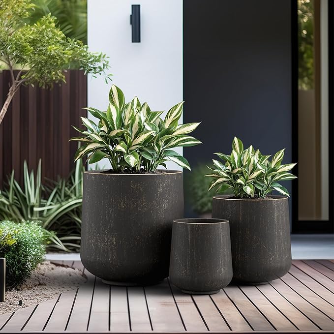 Kante 15.3"+11.6"+8.2" Dia Round Concrete Planter, Large Outdoor Indoor Planter Pots Containers with Drainage Holes and Rubber Plug for Home Garden Patio, Oil Rubbed Bronze