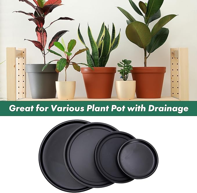 D'vine Dev Modern Round 5.4 Inch Ceramic Plant Pot Saucer, Planter Pot Drainage Tray for Indoor Plants, Matte Black, 97-T-B-2