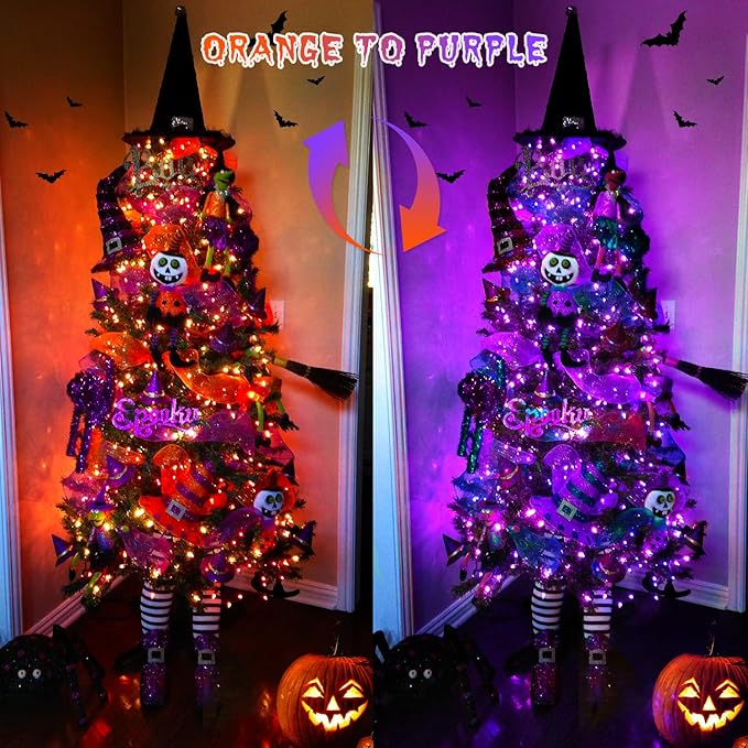 JMEXSUSS 200 LED Orange and Purple Halloween Lights Plug in, 66ft Connectable Color Changing Christmas String Lights with Remote, Outdoor Waterproof Tree Lights for Yard Halloween Decor
