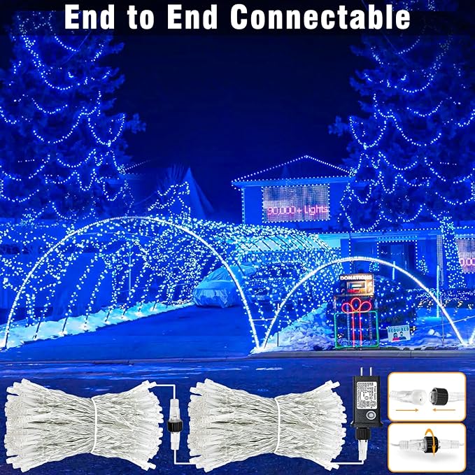 165FT 500 LED Christmas Lights, Plug in Christmas String Lights with Waterproof, 8 Modes Twinkle Fairy Lights for Xmas Garden Tree Holiday Decorations, Blue