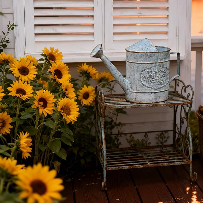 Vintage Metal Flower & Garden Watering Can, Rustic Farmhouse Decorative Watering Pot Planter for Home Patio Backyard Outdoor Plant Care