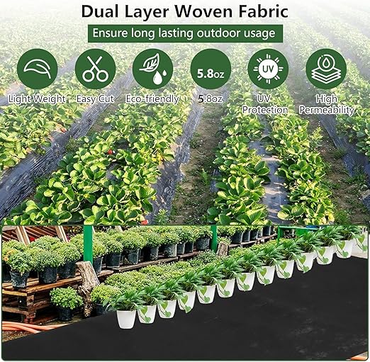 Woven Landscape Fabric 5.0oz, 5 x 300FT Weed Fabric Barrier, Double Layer, Garden Fabric Weed Barrier, Weed Control Fabric Ground Cover, Gardening Mat for Garden Beds, Landscaping