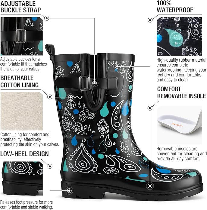 HISEA Rubber Rain Boots for Women Waterproof Garden Mud Boots