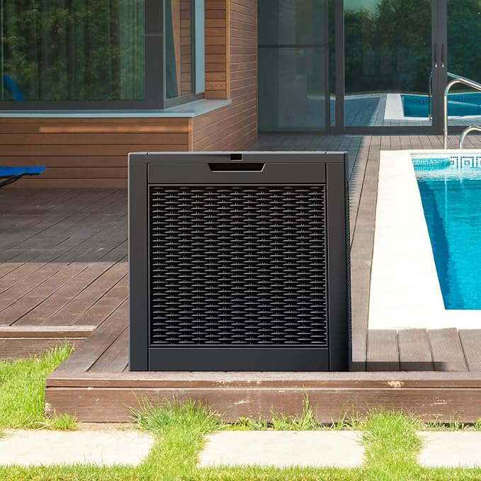 KAMABOKO 31 Gallon Resin Deck Box 2 Pack Outdoor & Indoor Waterproof Storage Box for Garden Tools, Package Delivery, Pool Supplies, Patio Cushions, Black(Set of 2)