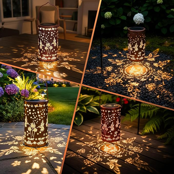 FLAGWIX Sympathy Gifts for Loss of Loved One - Christmas Memorial Solar Lanterns Outdoor Waterproof Decor - Hummingbird Gifts for Women, Memorial Gift for Mom Grandma, Decorative Lantern for Garden
