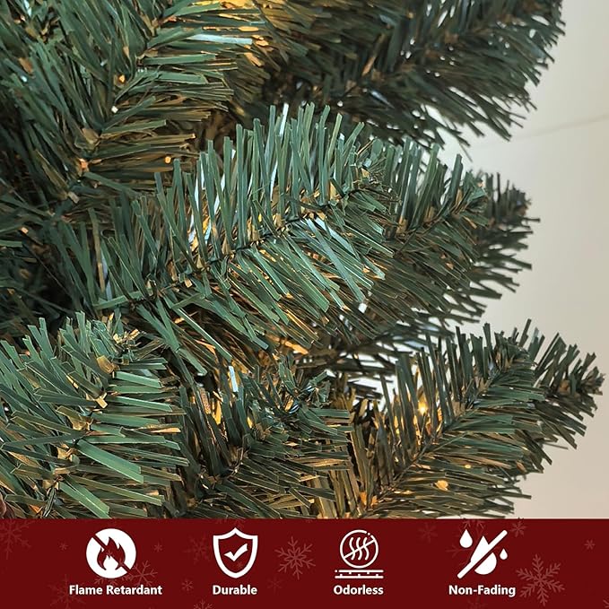 4ft Per-Lit Artificial Christmas Tree with 150 Warm White Lights, Premium Full Hinged Prelight Christmas Tree with 328 Steel Branch Tips, Green Xmas Tree for Easy Holiday Setup, Foldable Base