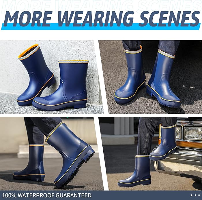 Women's Ankle Rain Boots - Slip On Waterproof Festival & Garden Shoes for Men - Comfortable Lightweight Rubber Wellies with Decorative Buckle