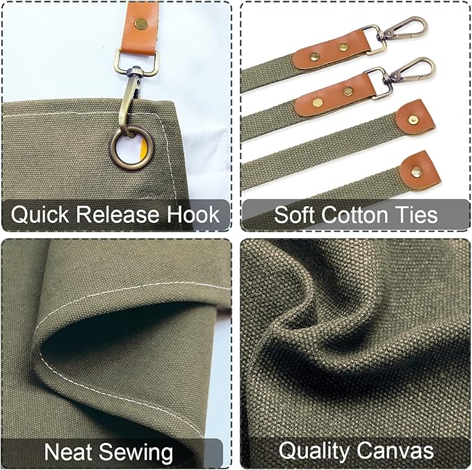 Apron for Men Women with Pockets Cotton Canvas Cross Back Heavy Duty Adjustable Work Apron