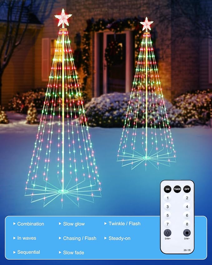 Christmas Cone Tree Light, 7ft 295 LED Light Show Christmas Tree with 8 Modes Timer Remote, Dimmable Artificial Christmas Tree for Porch Yard Patio Indoor Outdoor Xmas Holiday Decor, Red & Green
