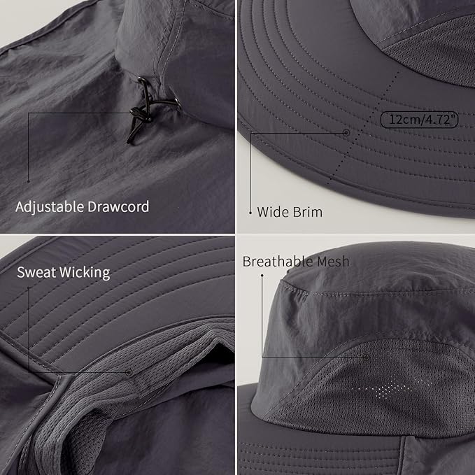 Home Prefer Outdoor UPF50+ Sun Hat Wide Brim Mesh Fishing Hat with Neck Flap