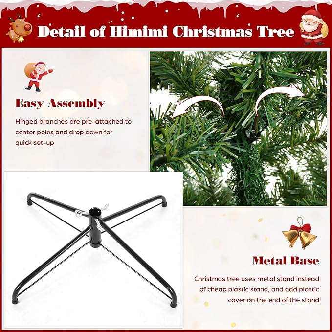 6ft Pre-Lit Artificial Holiday Christmas Tree with Multi-Color Lights, Premium Hinged Spruce Xmas Tree with 800 Branch Tips and Foldable Metal Stand for Home, Office, Party