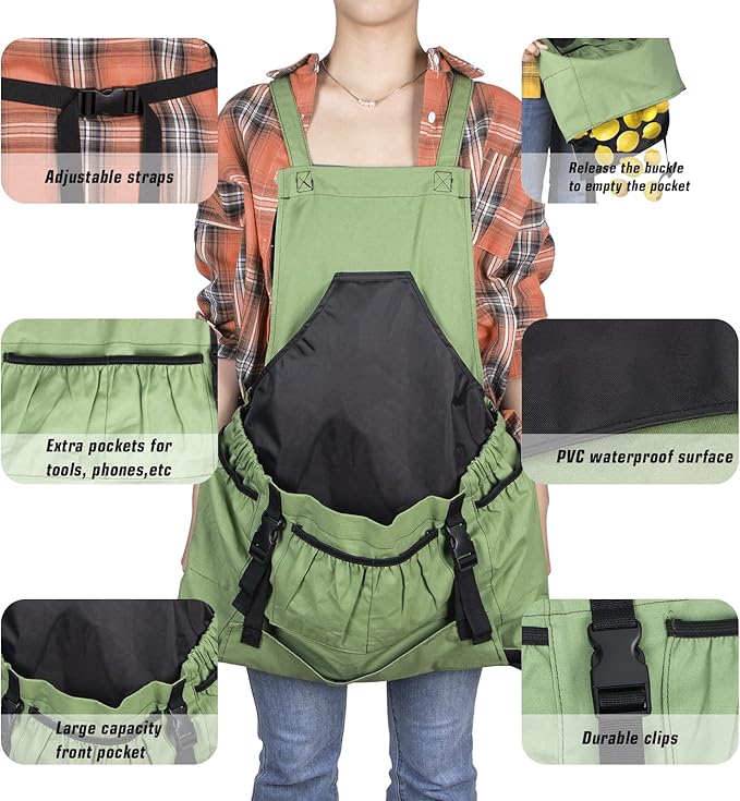 Gardening Apron, Garden Apron with Quick Release Pockets for Harvesting Gardening, Water Resistant Apron for Men&Women