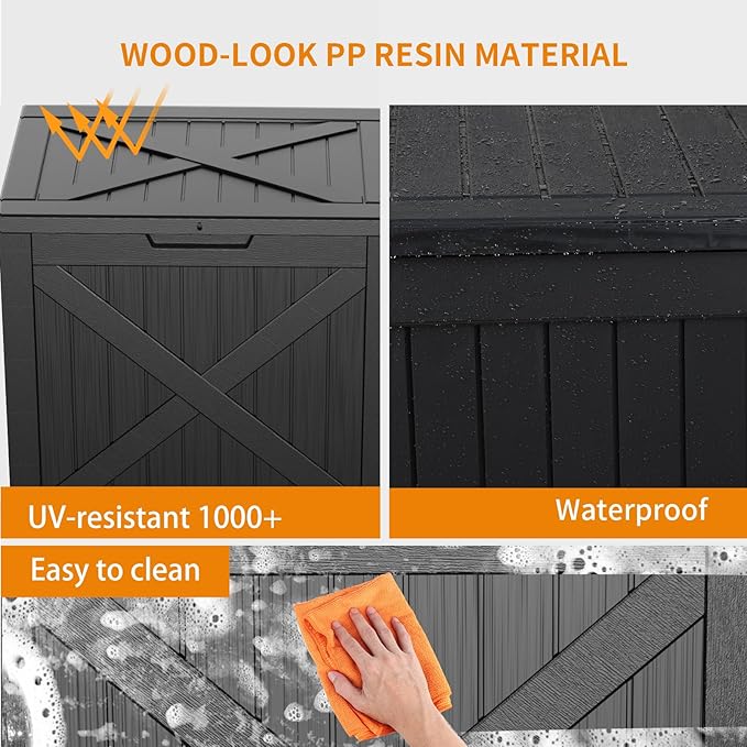 DRATO 32 Gallon Deck Box X pattern, Outdoor Storage Box for Patio Cushion, Garden Tools,Waterproof Patio Storage box, Lockable