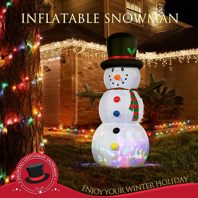 VIVOHOME 8FT Christmas Inflatable Outdoor Decoration, Snowman with Colorful Button, Navidad Blow Up Yard Decor with Built-in LED Light for Lawn, Garden, Party