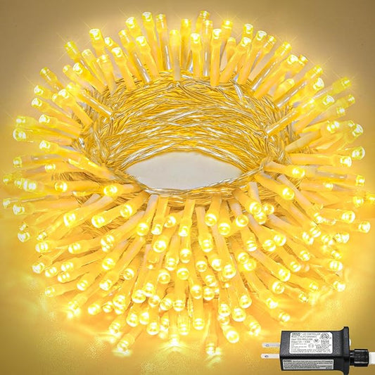 66FT 200 LED Christmas Lights Outdoor, Plug in Christmas String Lights Indoor, Waterproof & 8 Modes & Timer Function, Connectable Fairy Twinkle Light for Bedroom Classroom Wedding Decor, Warm White