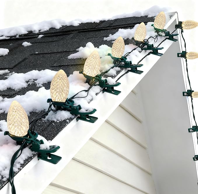 TW SHINE C9 Christmas Lights, 100 LED 66 FT Christmas String Lights Outdoor with 100 Spring Clips and Timer, Waterproof Connectable for Indoor Yard Xmas Tree House Decorations (Warm White)