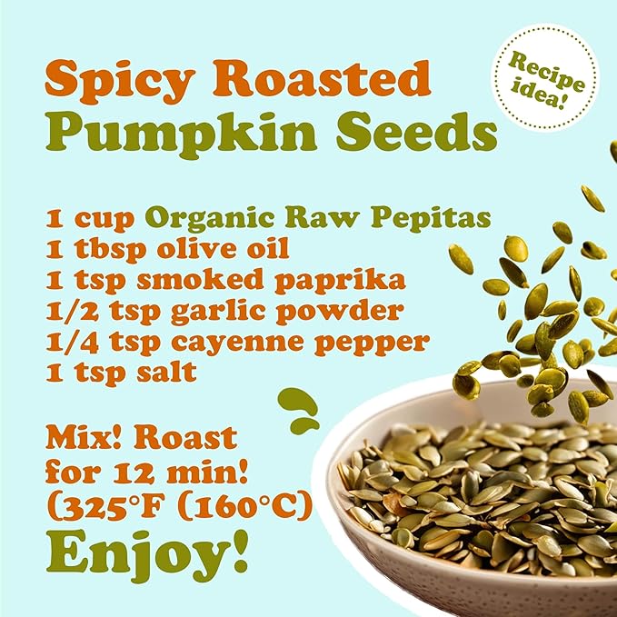 Food to Live Organic Raw Pepitas, 8 Ounces — Non-GMO, Pumpkin Seed Kernels, Unsalted, No Oil, No Shell, Vegan, Kosher, Bulk. Keto Snack.