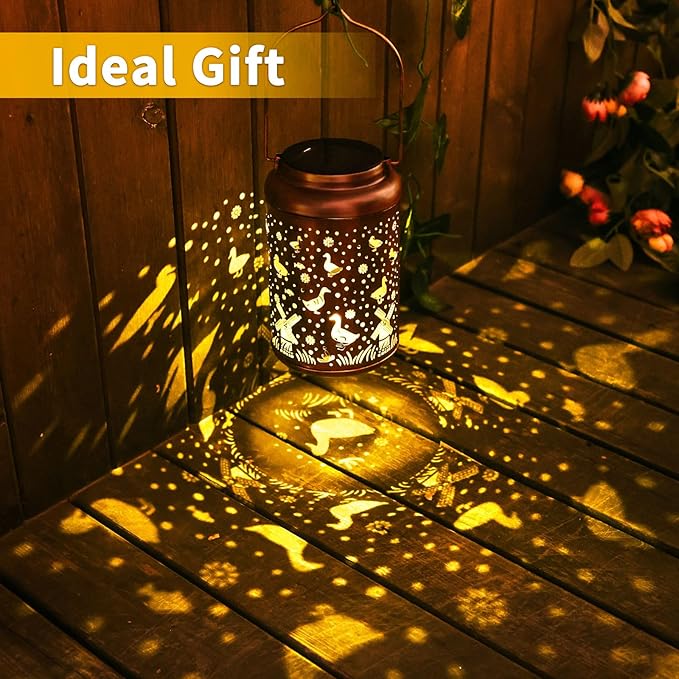 Duck Solar Lanterns Outdoor Waterproof Hanging Solar Lights Duck Garden Decor Gifts for Women Men Metal Lantern Decoration Outside for Yard, Patio, Backyard, Porch, Pathway, Lawn