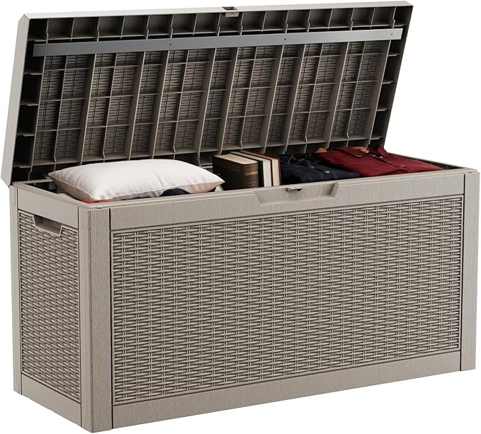 DRATO 60 Gallon Deck Box, Waterproof Resin Large Outdoor Storgae Box for Patio Furniture, Patio Cushions, Gardening Tools, Pool Supplies, Lockable