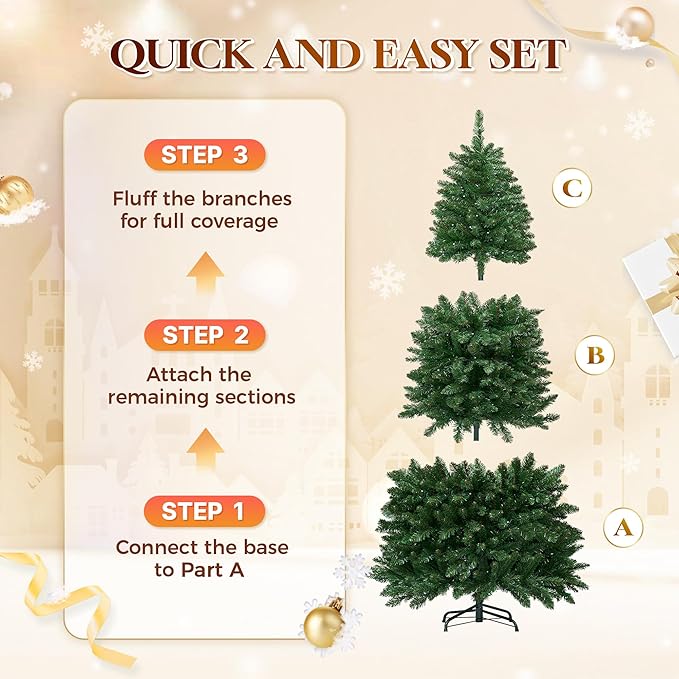 HOLLO STAR 6 ft Prelit Christmas Tree with 270 LED Lights, App Control, Artificial Christmas Tree with Multi-Color RGBW Lights, 1072 Branch Tips, Metal Base, Easy to Assemble, for Home, Party