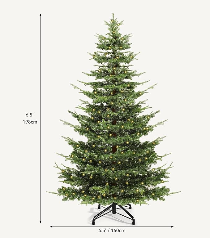 DWVO 6.5ft Aspen Fir Christmas Tree, Layered Artificial Christmas Tree with Crystal Embellishments, 900 Mixed PE & PVC Branch Tips, 500 Lights,Green with Remote Control