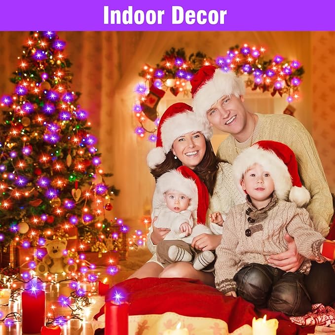 Nisocy 66FT LED String Lights Outdoor Waterproof – Purple Orange Fairy Lights with Plug, Connectable Christmas Tree Lights for Patio, Garden, Bedroom, Wedding, Party, Decor