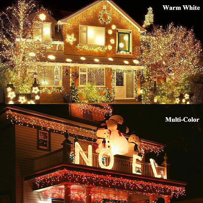 Decute 300LED Christmas Tree Lights Outdoor Indoor String Lights 108FT Extendable, 11 Modes 4 Colors Changing Waterproof Twinkle Fairy Lights Party Decor with Timer Remote(Warm White & 3 Multicolors)