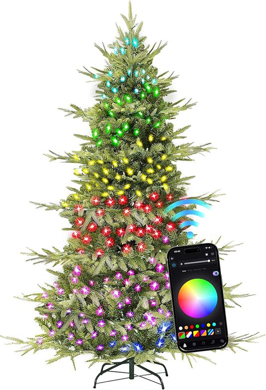 HOLLO STAR 6 ft Prelit Pencil Christmas Tree with 300 LED Lights, App Control, Aspen Artificial Christmas Tree, Multi-Color RGBW Lights, 969 PE & PVC Branch Tips, Skinny Xmas Tree, for Home, Party