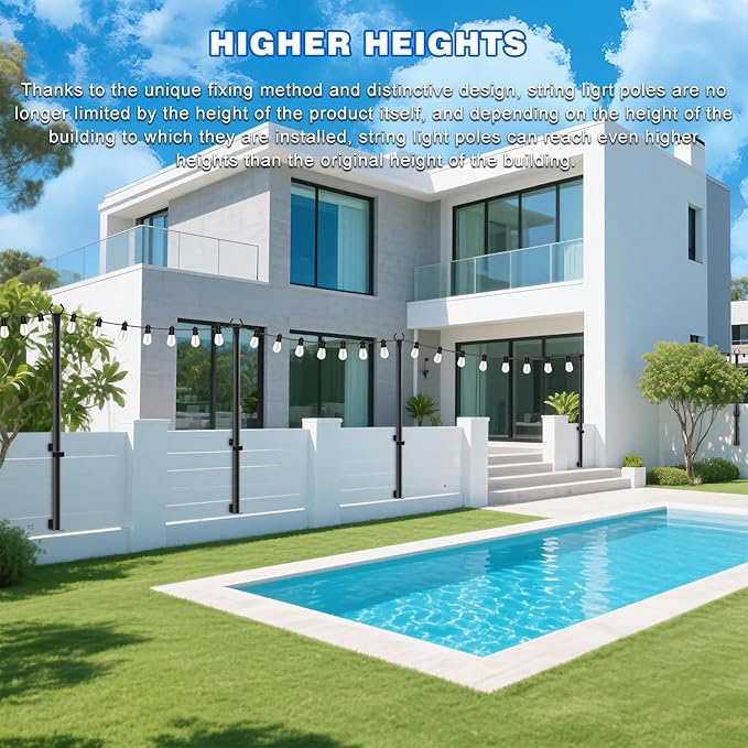 zoegi 6 Pack 5FT String Light Poles,Light Poles for Outside Lights with Fork,Outdoor Brackets Hanging Lights,Metal Stand for Deck Patio,Backyard,Wedding,Deck,Party