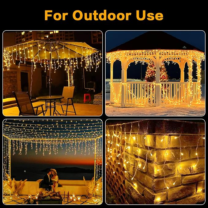 Techip Halloween Christmas Lights Outdoor, 33ft 400 LED Icicle Lights for Outside, Plug in Curtain String Lights Twinkle Tree 8 Modes Waterproof for Patio Party Holiday Decorations Warm White