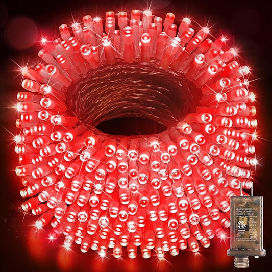 Hezbjiti 1000 LED 403 FT Christmas String Lights Outdoor, 8 Lighting Modes IP44 Waterproof Fairy Lights with Timer and Dimmable Function for Home Party Tree Decorations (Red, Clear Wire)