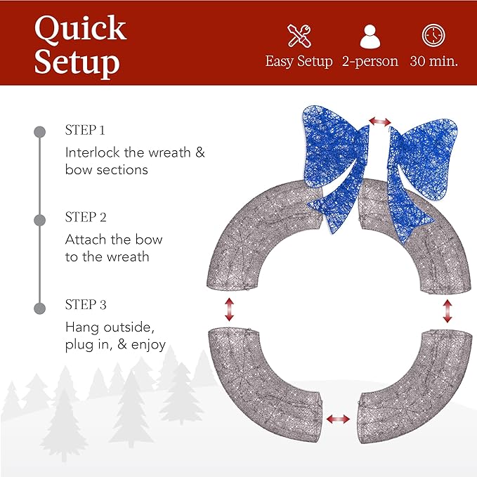 Best Choice Products 48in Pre-Lit Outdoor Christmas Wreath Decoration, LED Metal Holiday Decor for Home w/ 140 Lights, Bow - Hanukkah Silver/Blue