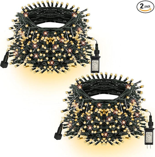 TW SHINE Warm White Christmas Lights, Total 400 LED 132FT Outdoor Christmas Lights Plug in with 8 Modes, Waterproof Light Outdoor Green Wire, Indoor Xmas Decoration for Party Yard House Decor