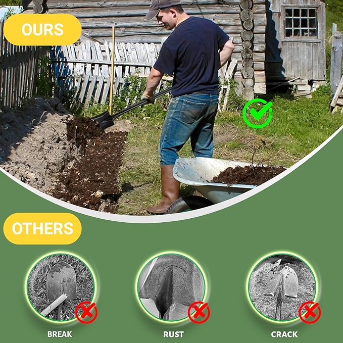 Shovel, Garden Shovels for Digging, Small Spade Square Trench Shovel with 43.3" Metal Handle,Mini Transfer Small Flat Shovels for Gardening,Planting,Digging,Landscaping,Camping,Kids Sand Beach Shovels