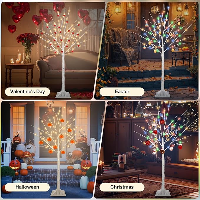4FT Lighted Birch Tree with 60 LED Warm White and Multicolor Lights, 8 Modes, Timer Remote Faux Light Up Twig Christmas Tree for Indoor Outdoor Xmas Holiday Party Garden Decoration (2 Pack)