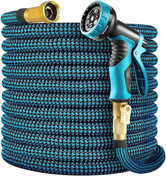 75 FT Expandable Garden Hose, 2025 New No Kink Water Hose 75ft, 10 Pattern Nozzle, Leakproof Solid Brass Fittings, Extra Strong Outer Fabric, Durable 3-Layer Latex Core, Ultra Lightweight, No Tangle