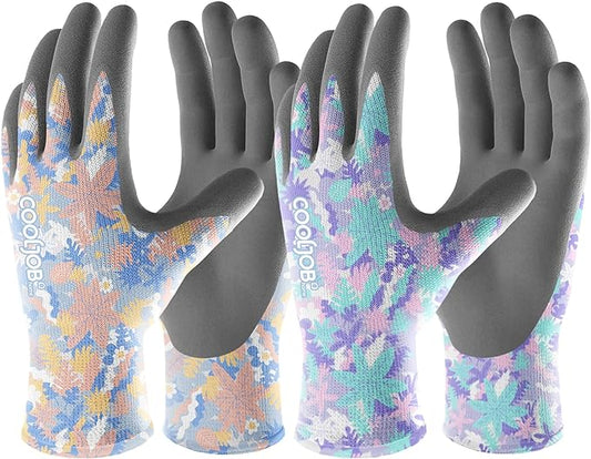 COOLJOB 6 Pairs Colorful Gardening Gloves for Women Ladies, Breathable Rubber Coated for Yard Garden, Outdoor Indoor Protective Work, Small Size, Varied Colors