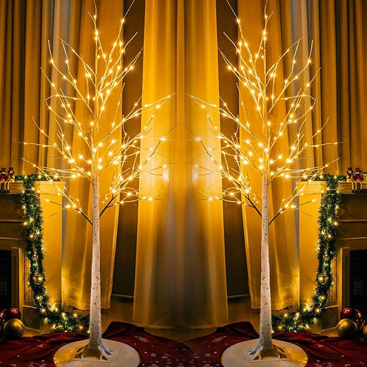 Dazzle Bright Lighted Tree, 6 Ft Birch Tree with Fairy Lights for Decoration Inside Outside, Birch Tree with 144 LED Lights for Christmas Holiday Wedding Home Room Decor, 2 Pack