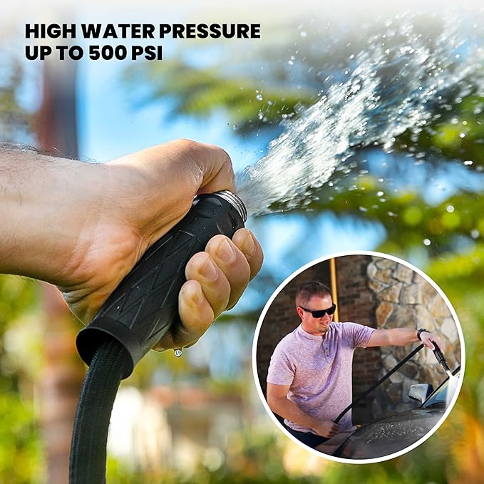 HYDROSTEEL 50 Ft Metal Garden Hose with Sprayer Nozzle, Indestructible 3-Layer Stainless Steel Heavy Duty Water Hose 50Ft x 5/8 in. Kink Free Design Will Not Kink, Flexible, NON Expandable, Black