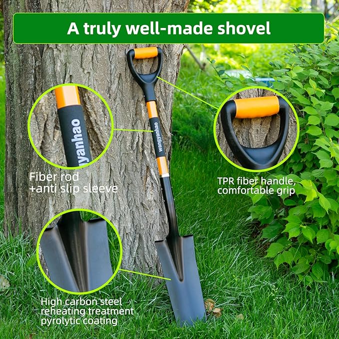 Spade Shovel,Transplanting Spade，Drain Spade,Spade Shovels for Digging,Sharp Shooter Shovel or Spade, D-Grip,Fiberglass Handle Heavy Duty (Drain Spade)