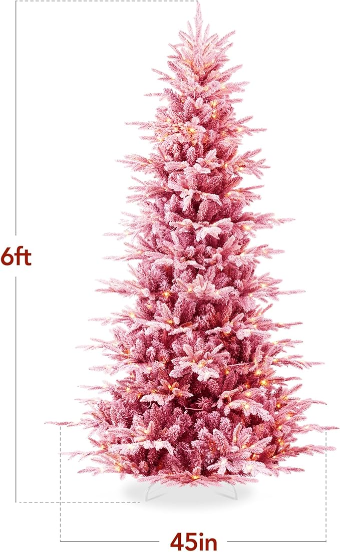 Best Choice Products Lighted Aspen Christmas Tree, 6ft Flocked Artifical Noble Fir, Pre-Lit White & Multicolored LED Lights Premium Holiday Décor - Pink