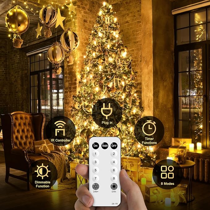 JMEXSUSS 1200 LED Warm White Christmas String Light Outdoor Indoor,Christmas Tree Lights Clear Wire, 315 FT Christmas Lights Plug in for Bedroom Tree Room Party Birthday Decorations, EXS-S-1200
