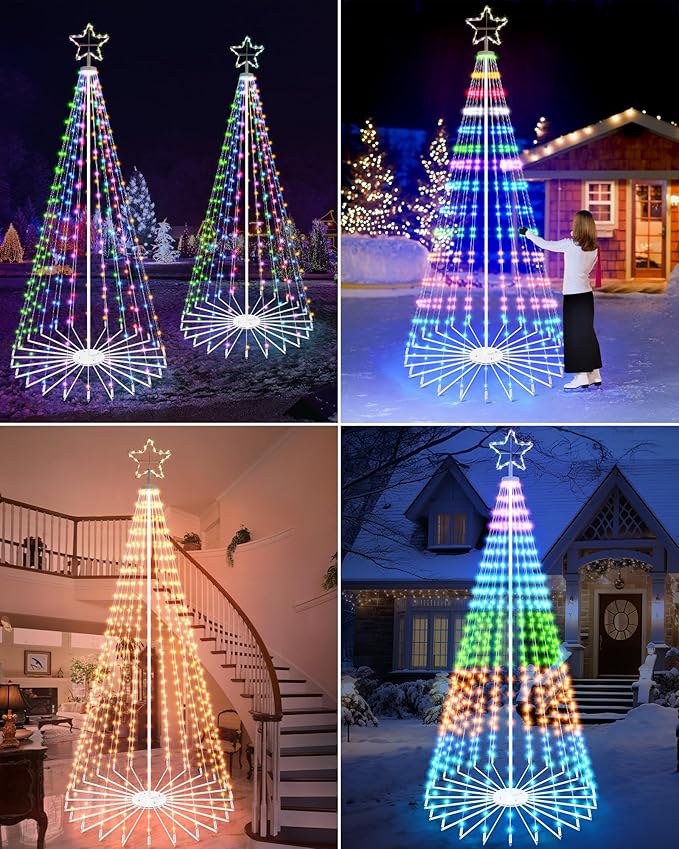 Brightever 12FT 832 LED Smart Cone Christmas Tree, Outdoor Prelit Christmas Tree with 16 Million DIY RGB LED Light Show, Remote APP Control Color Changing Music Sync for Xmas Outdoor Decorations