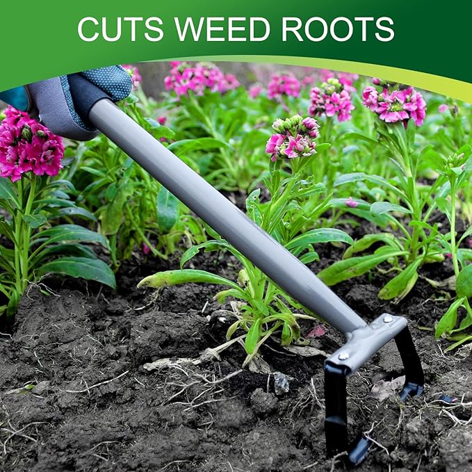 Walensee Mini Hula Hoe Garden Tool, Action Hoe for Weeding, Stirrup Hoe with 14-Inch Scuffle Loop, Gardening Weeder Cultivator, Sharp Durable Metal Hand Weed Scraper, Rake with Cushioned Grip, Grey