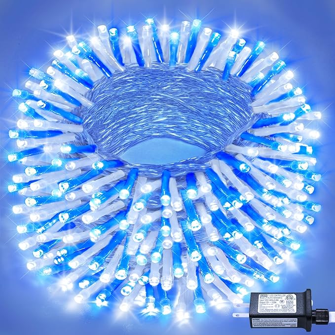 100FT 300 LED Christmas Lights Outdoor, Plug in Christmas String Lights Indoor, Waterproof & 8 Modes & Timer Function, Connectable Fairy Twinkle Light for Bedroom Patio Wedding Decor, Blue White