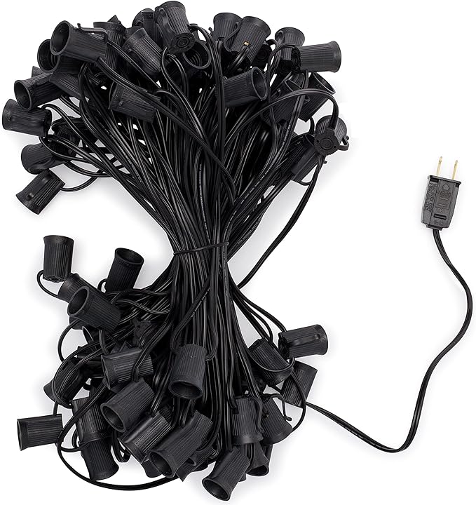HLO Lighting C9 Light Stringer | Thick Commercial Grade SPT-2 Wire | for Use with C9 String Lights | 12" Socket Spacing | 100-Foot Black Wire